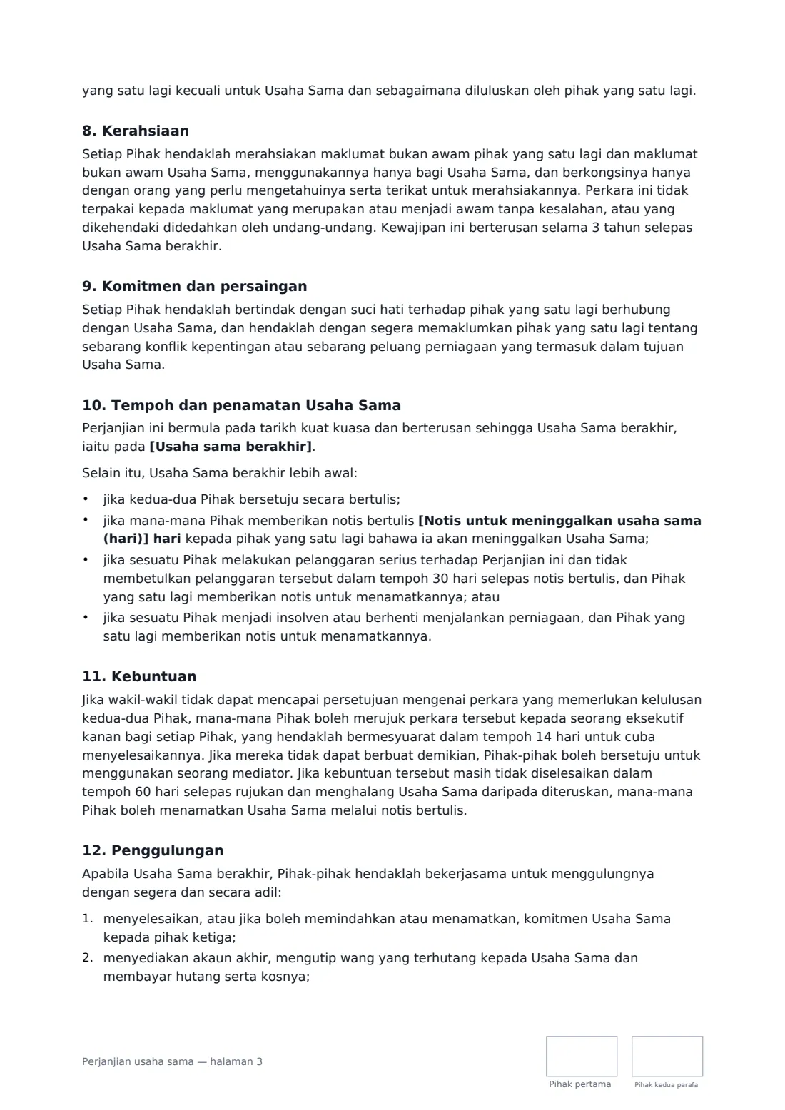 Perjanjian usaha sama — halaman 3 daripada 4