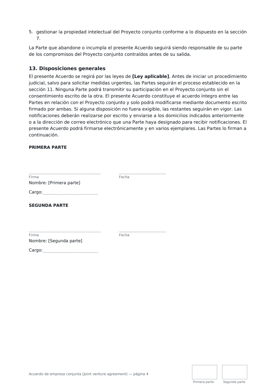 Acuerdo de empresa conjunta (Joint venture agreement): página 4 de 4