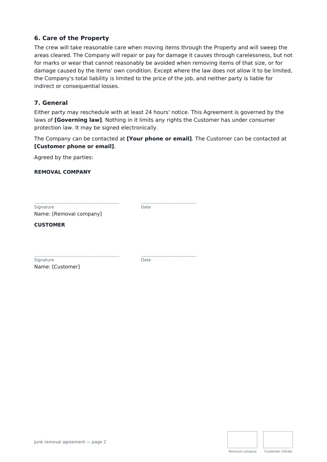 Junk removal agreement — page 2 of 2