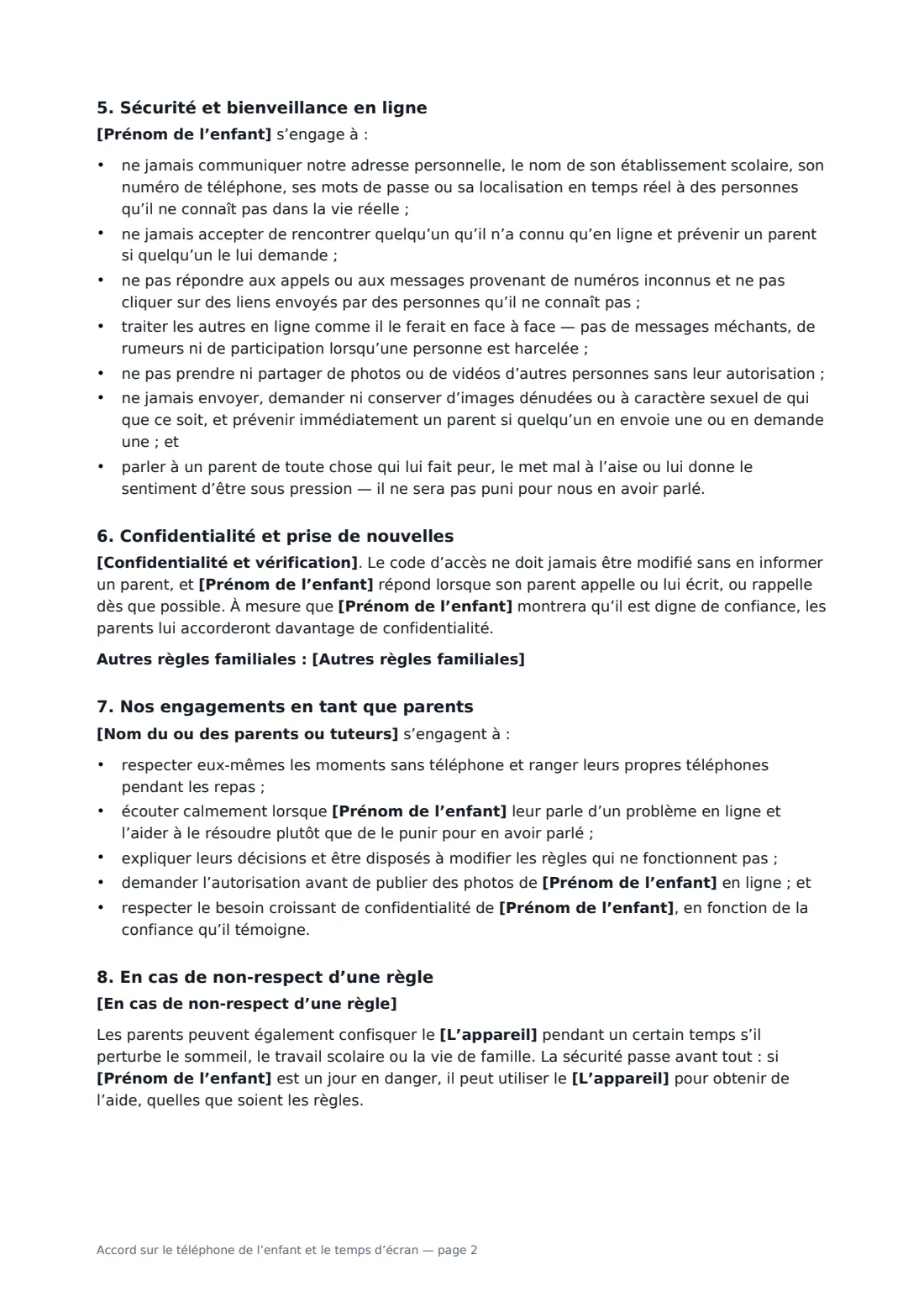 Accord sur le téléphone de l’enfant et le temps d’écran — page 2 sur 3
