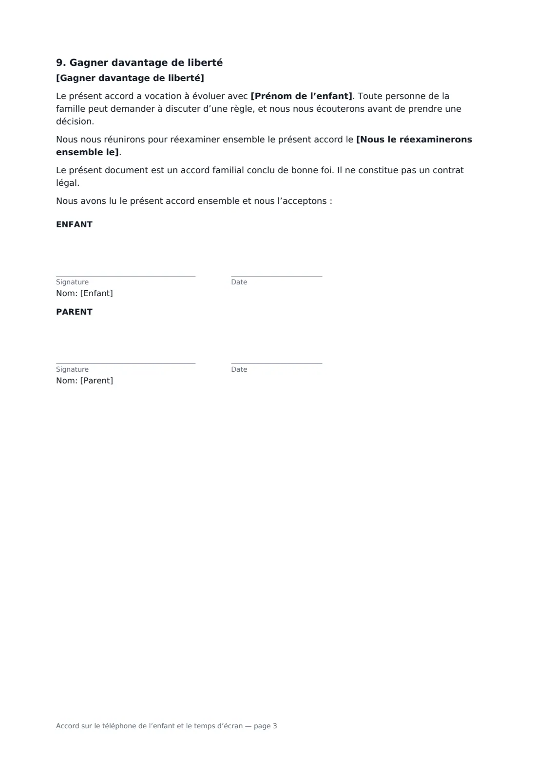 Accord sur le téléphone de l’enfant et le temps d’écran — page 3 sur 3