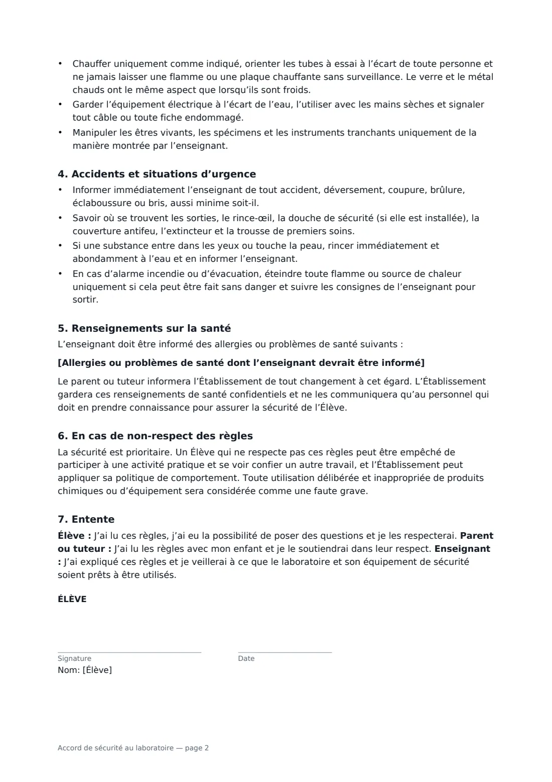 Accord de sécurité au laboratoire — page 2 sur 3