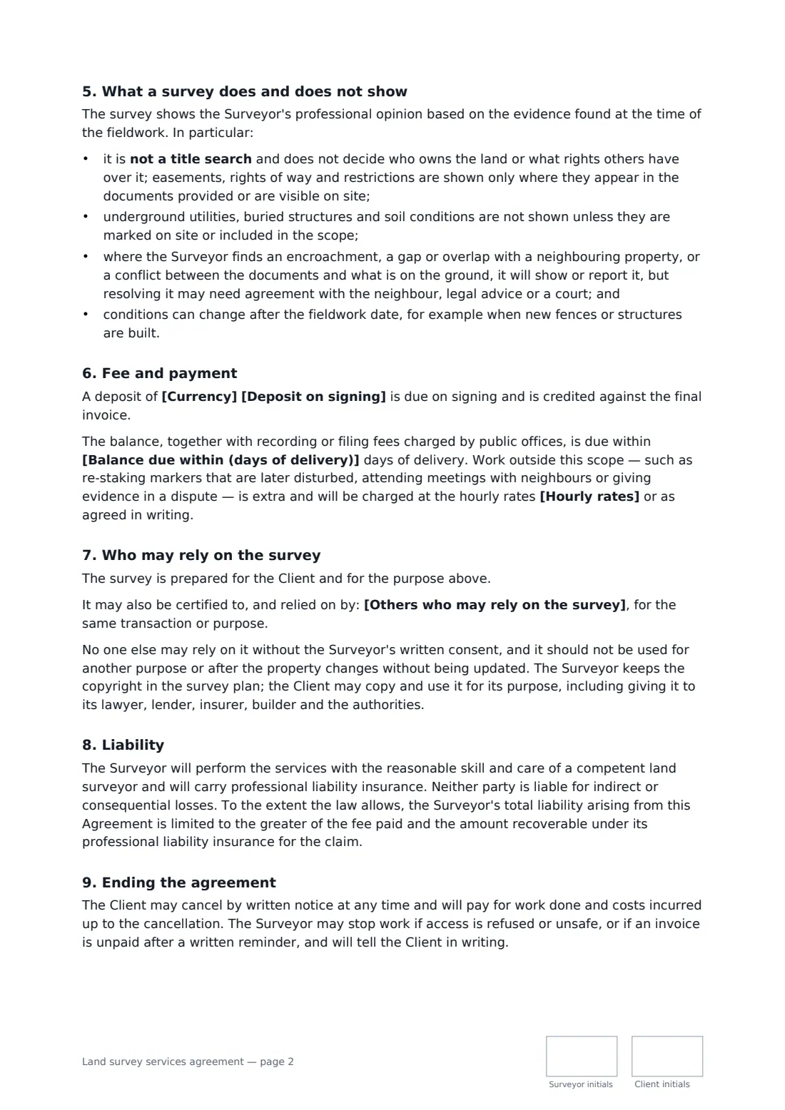 Land survey services agreement — page 2 of 3