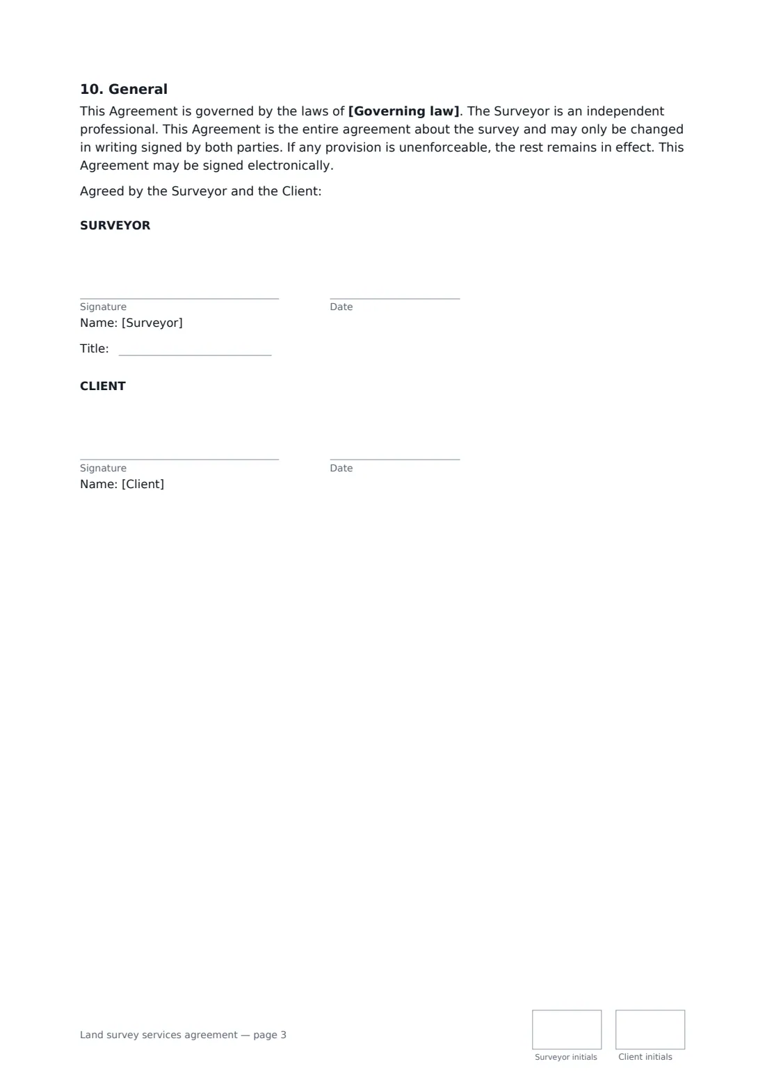 Land survey services agreement — page 3 of 3