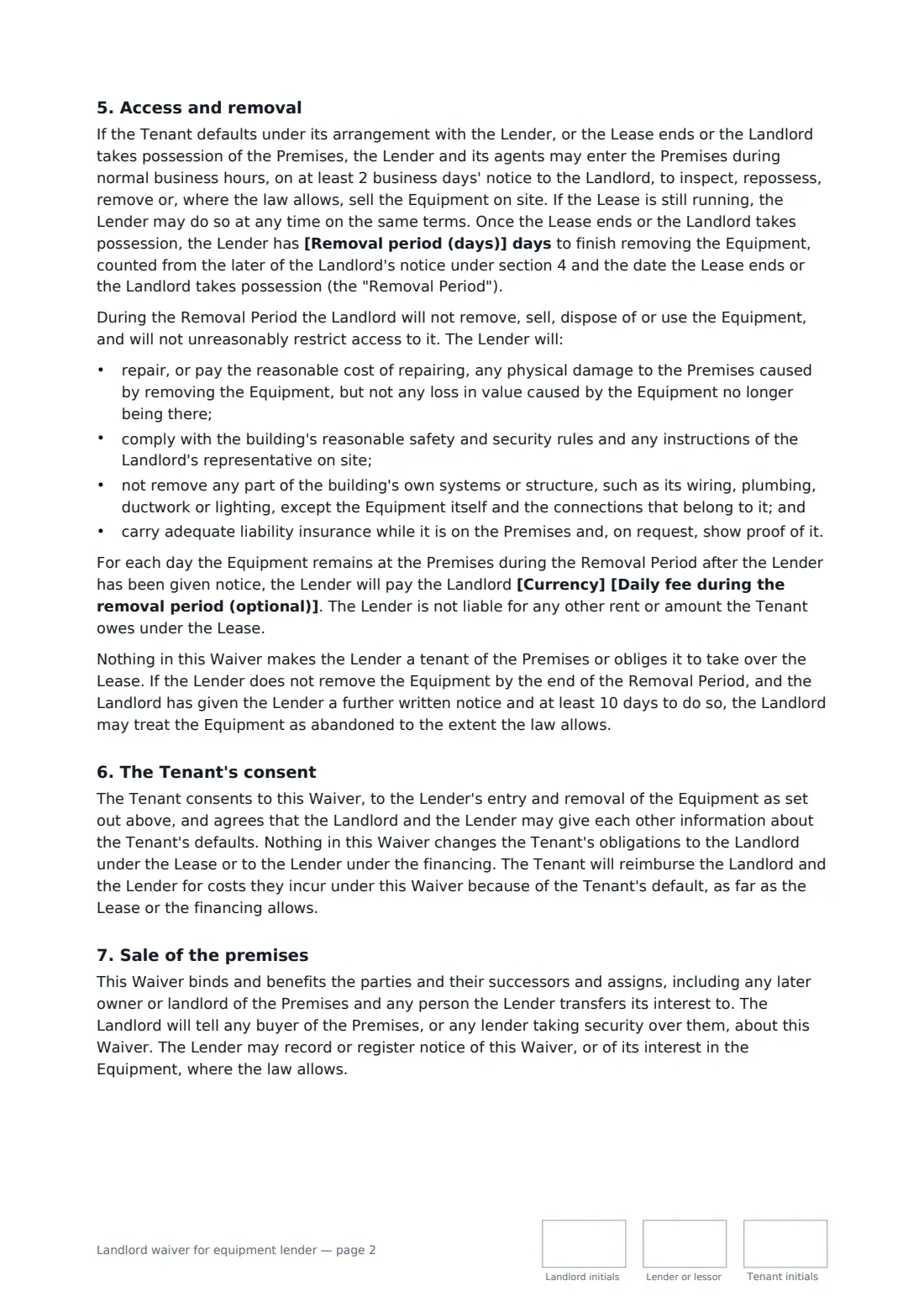 Landlord waiver for equipment lender — page 2 of 3