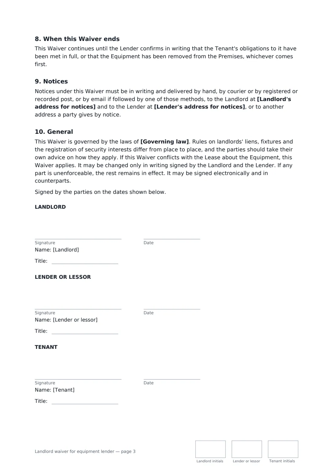 Landlord waiver for equipment lender — page 3 of 3