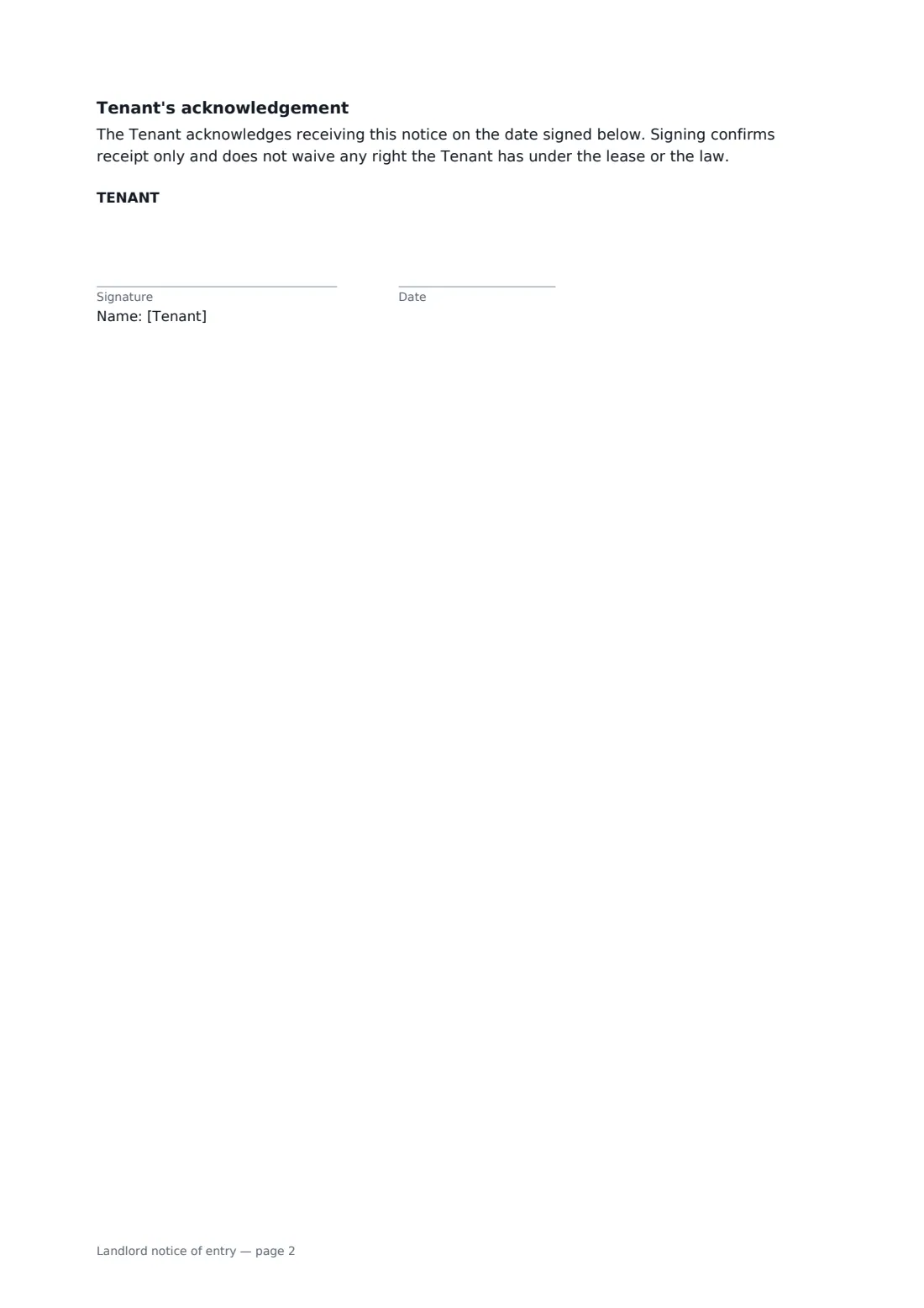 Landlord notice of entry — page 2 of 2