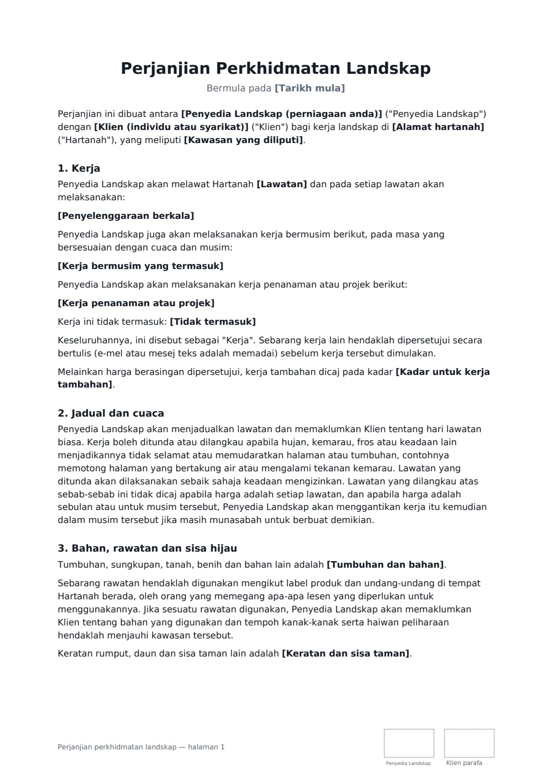 Perjanjian perkhidmatan landskap — halaman 1 daripada 3