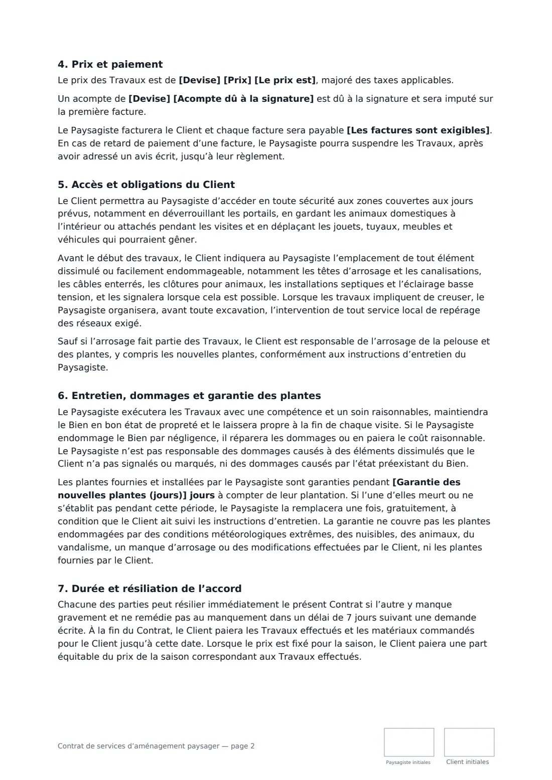 Contrat de services d’aménagement paysager — page 2 sur 3