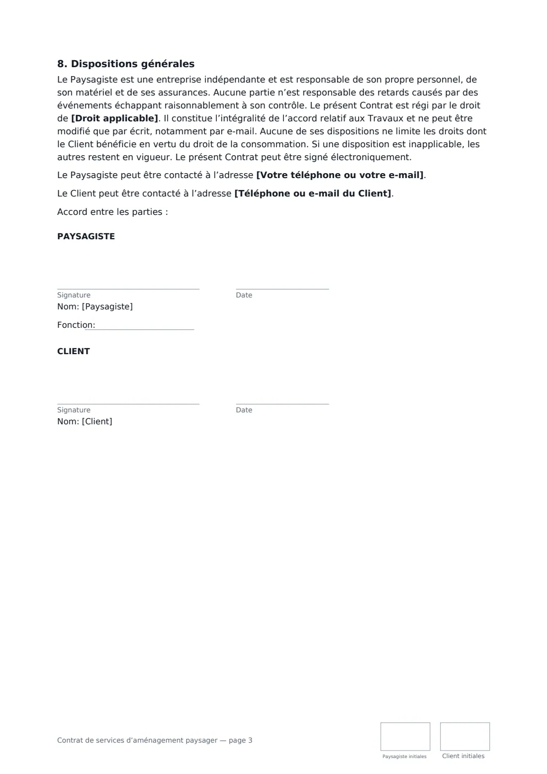 Contrat de services d’aménagement paysager — page 3 sur 3