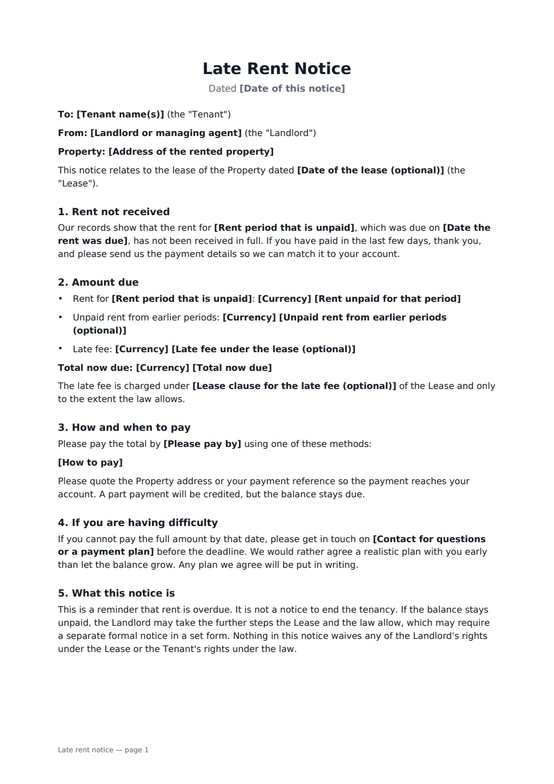 Late rent notice — page 1 of 2