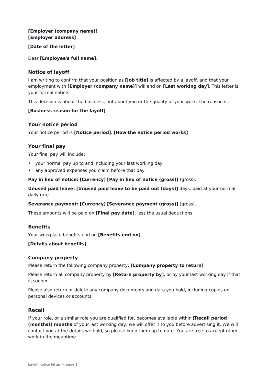 Layoff notice letter — page 1 of 2