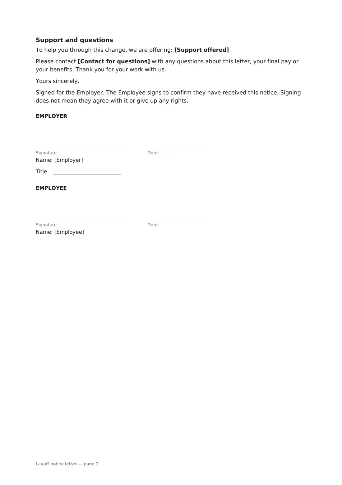 Layoff notice letter — page 2 of 2
