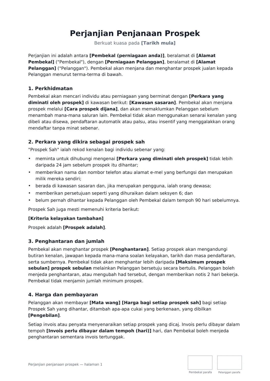 Perjanjian penjanaan prospek — halaman 1 daripada 4