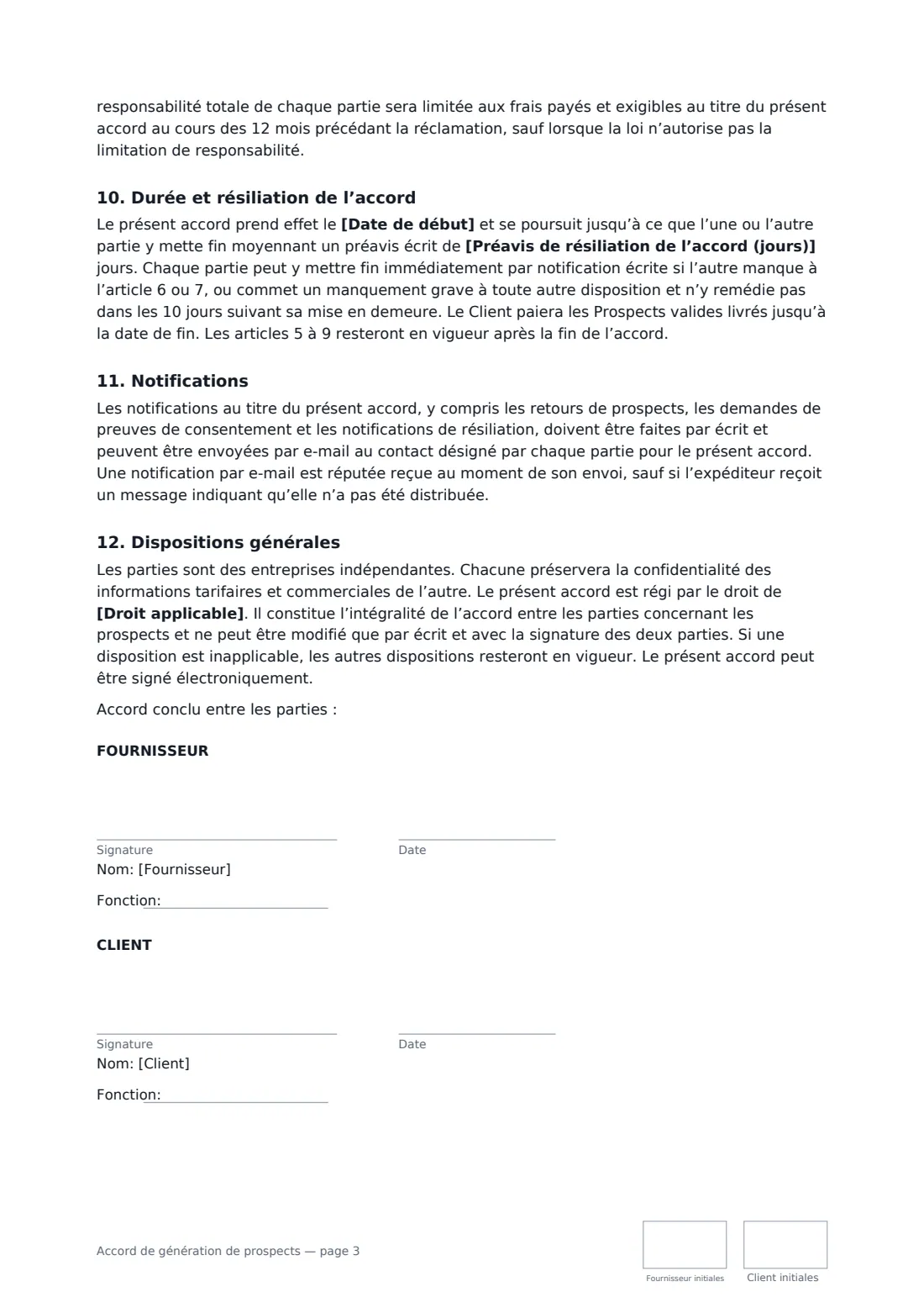 Accord de génération de prospects — page 3 sur 3