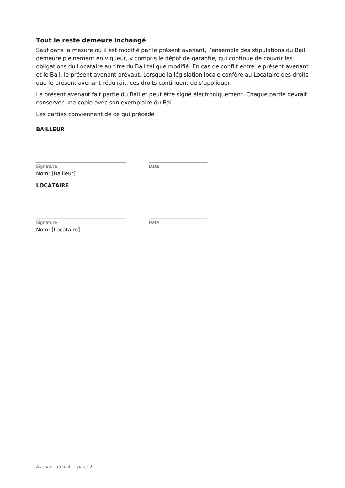 Avenant au bail — page 2 sur 2