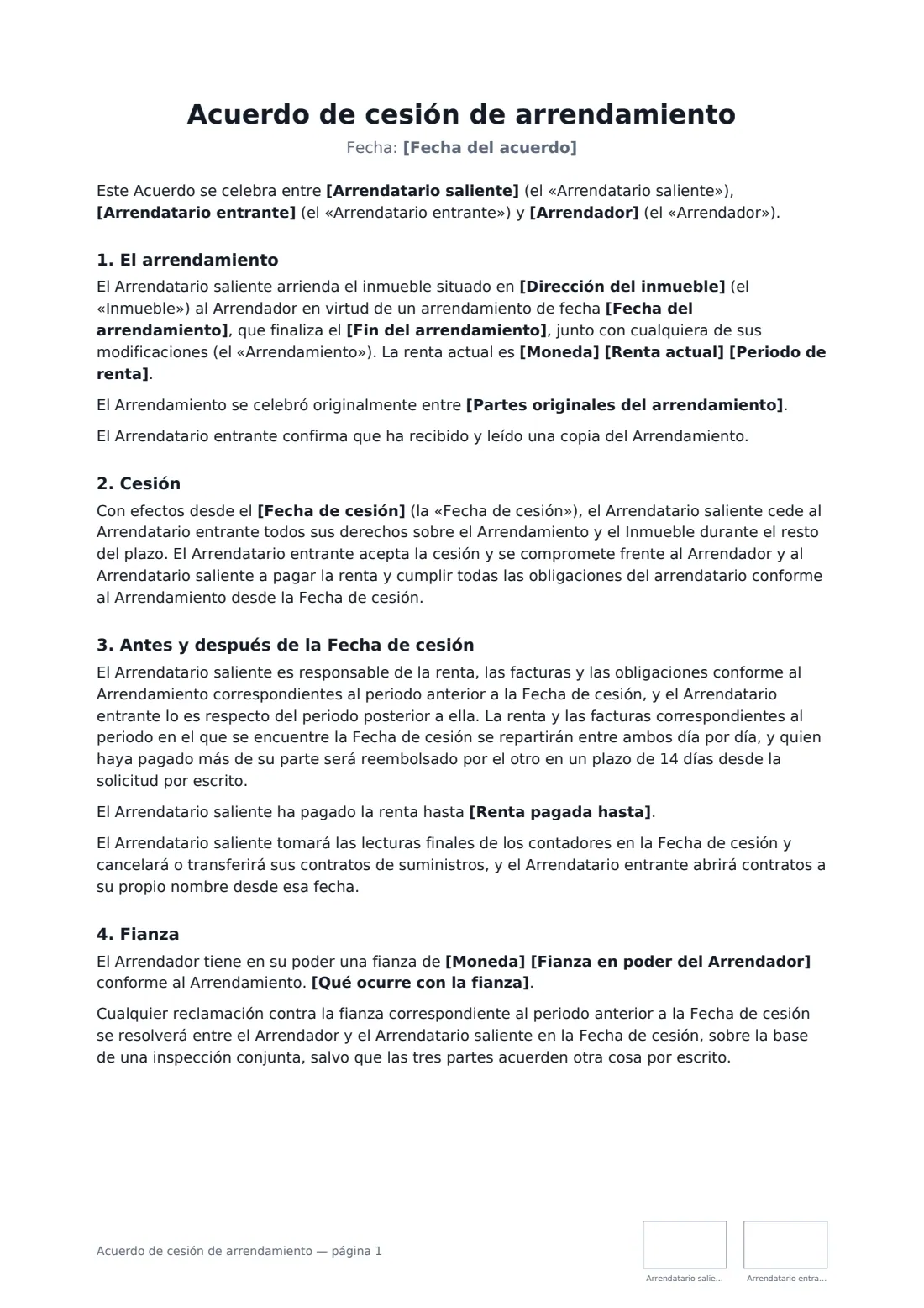 Acuerdo de cesión de arrendamiento: página 1 de 3
