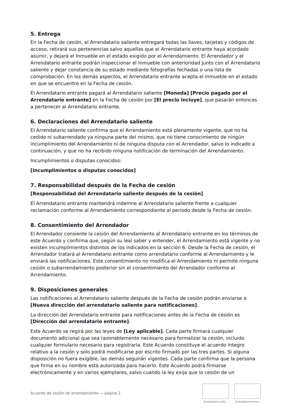 Acuerdo de cesión de arrendamiento: página 2 de 3
