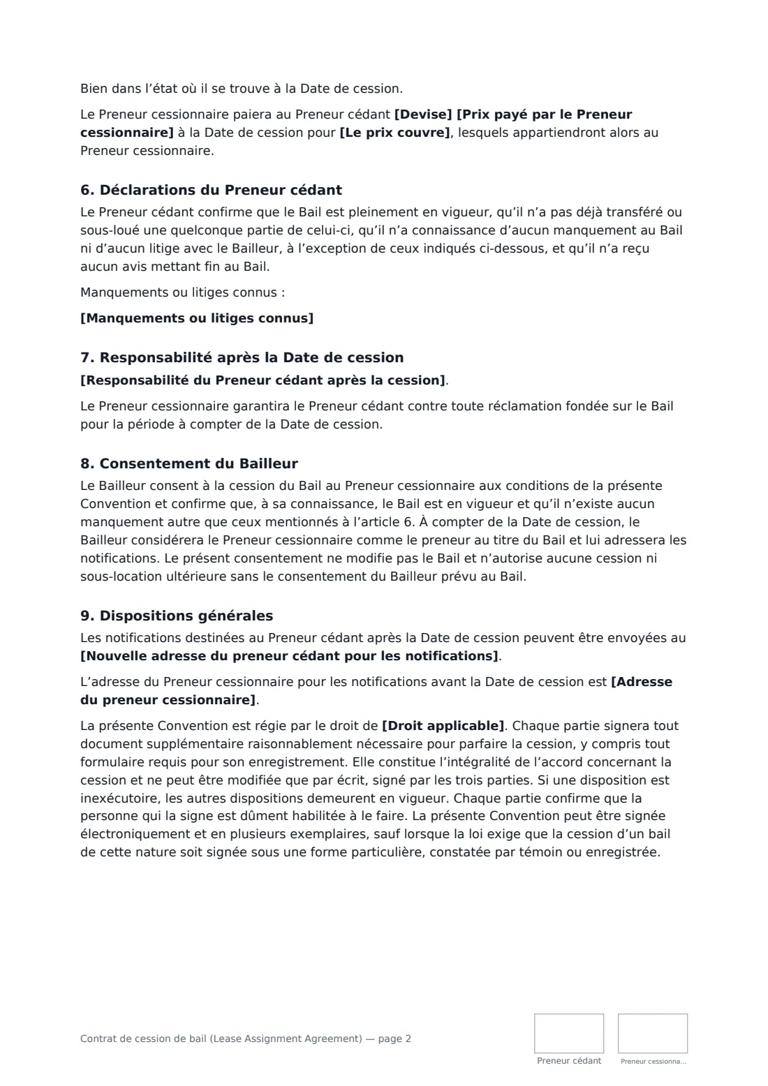 Contrat de cession de bail (Lease Assignment Agreement) — page 2 sur 3