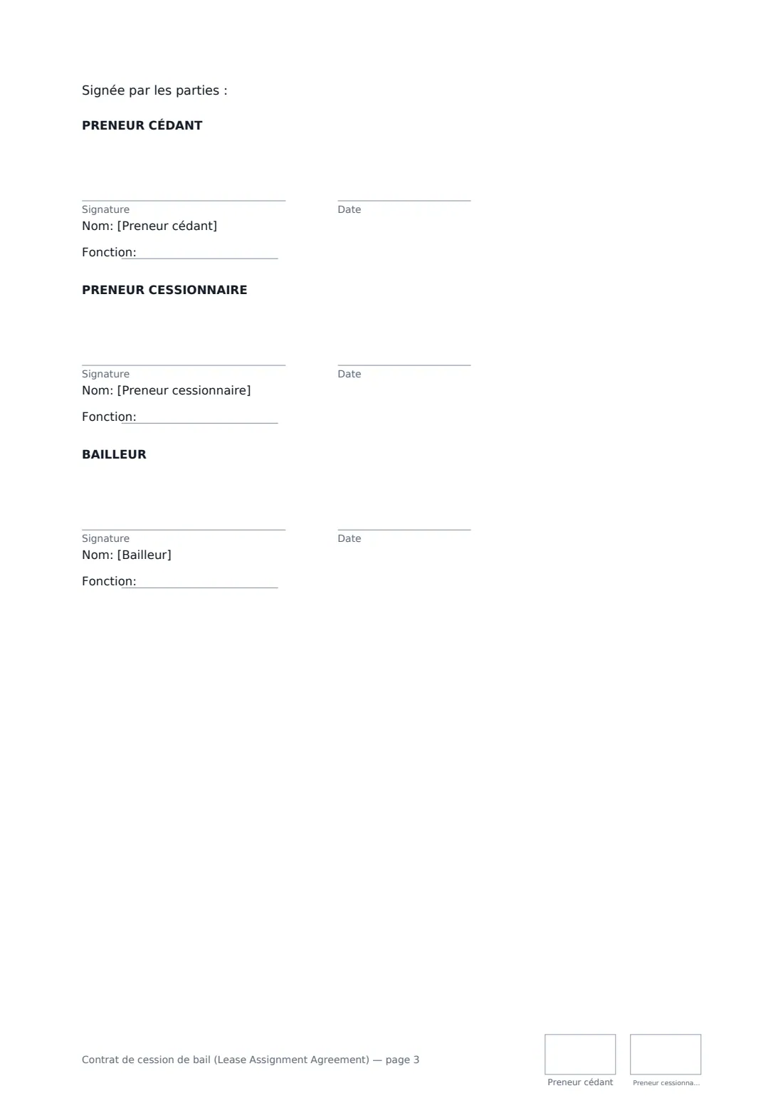 Contrat de cession de bail (Lease Assignment Agreement) — page 3 sur 3