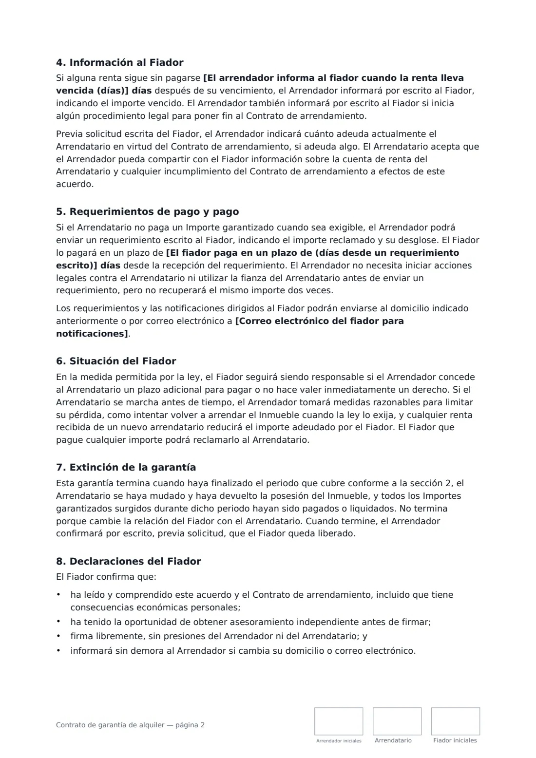 Contrato de garantía de alquiler: página 2 de 3