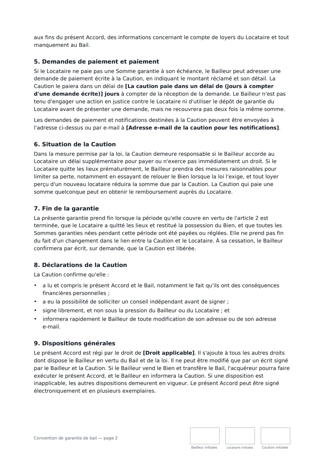 Convention de garantie de bail — page 2 sur 3