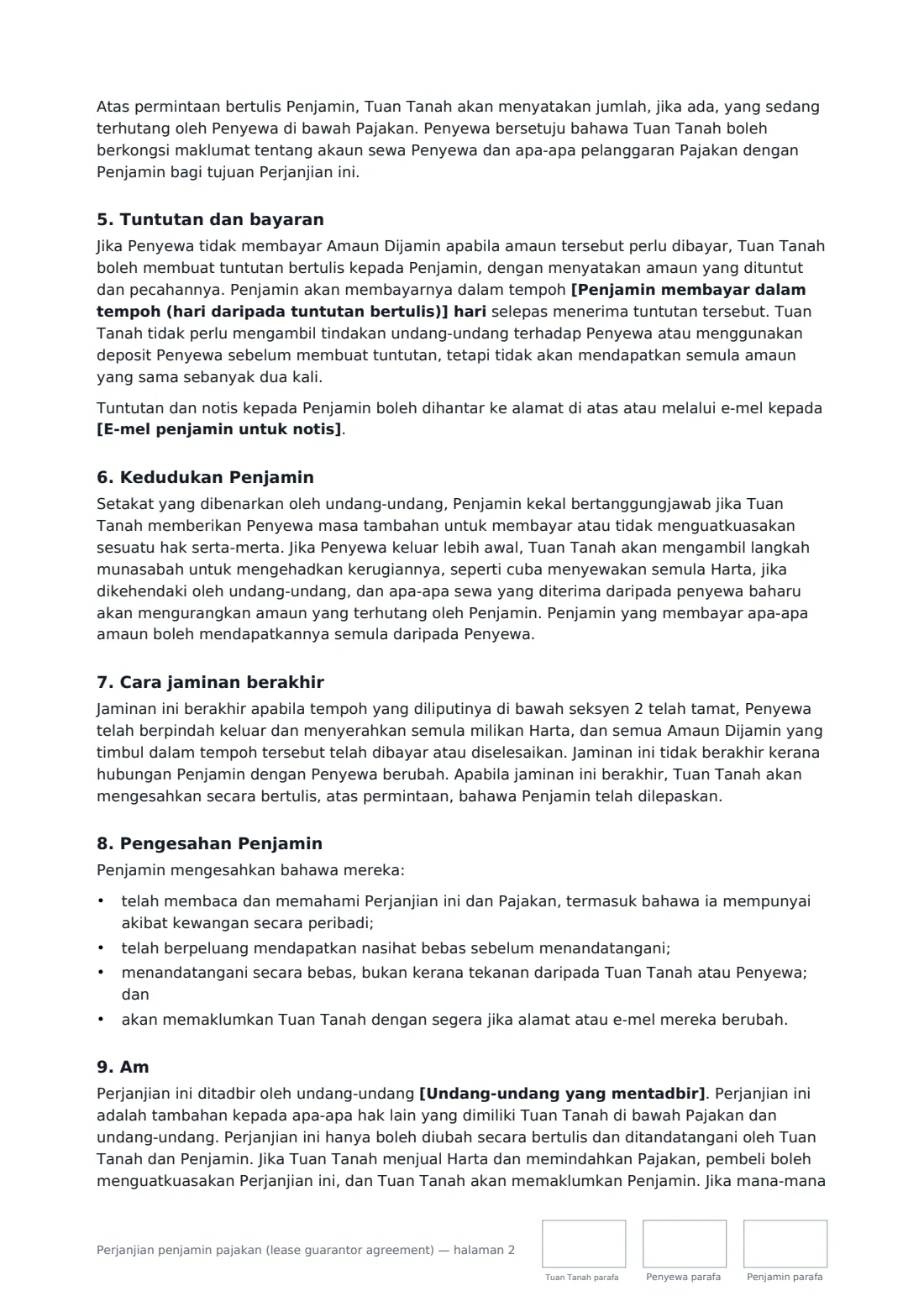 Perjanjian penjamin pajakan (lease guarantor agreement) — halaman 2 daripada 3