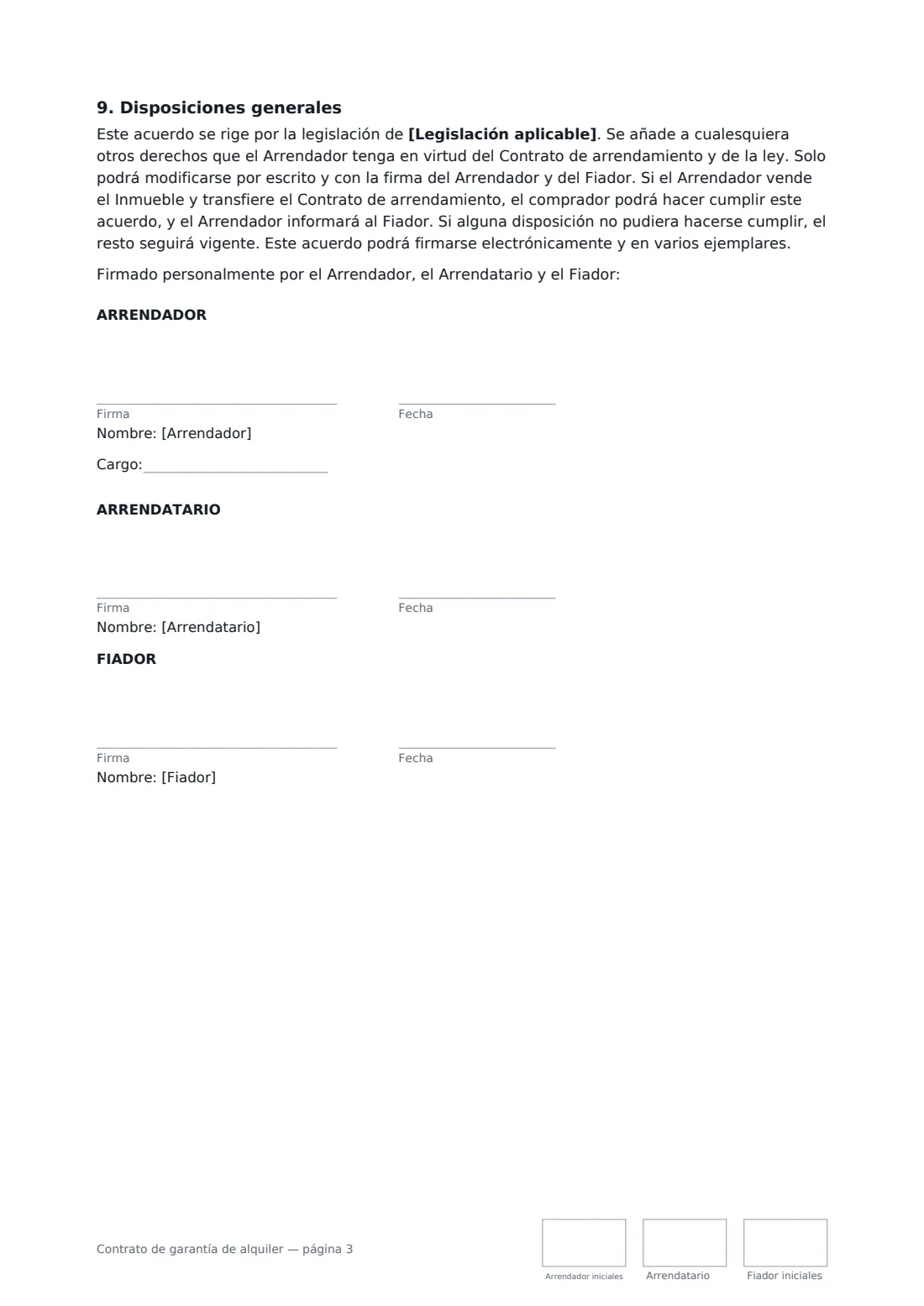 Contrato de garantía de alquiler: página 3 de 3