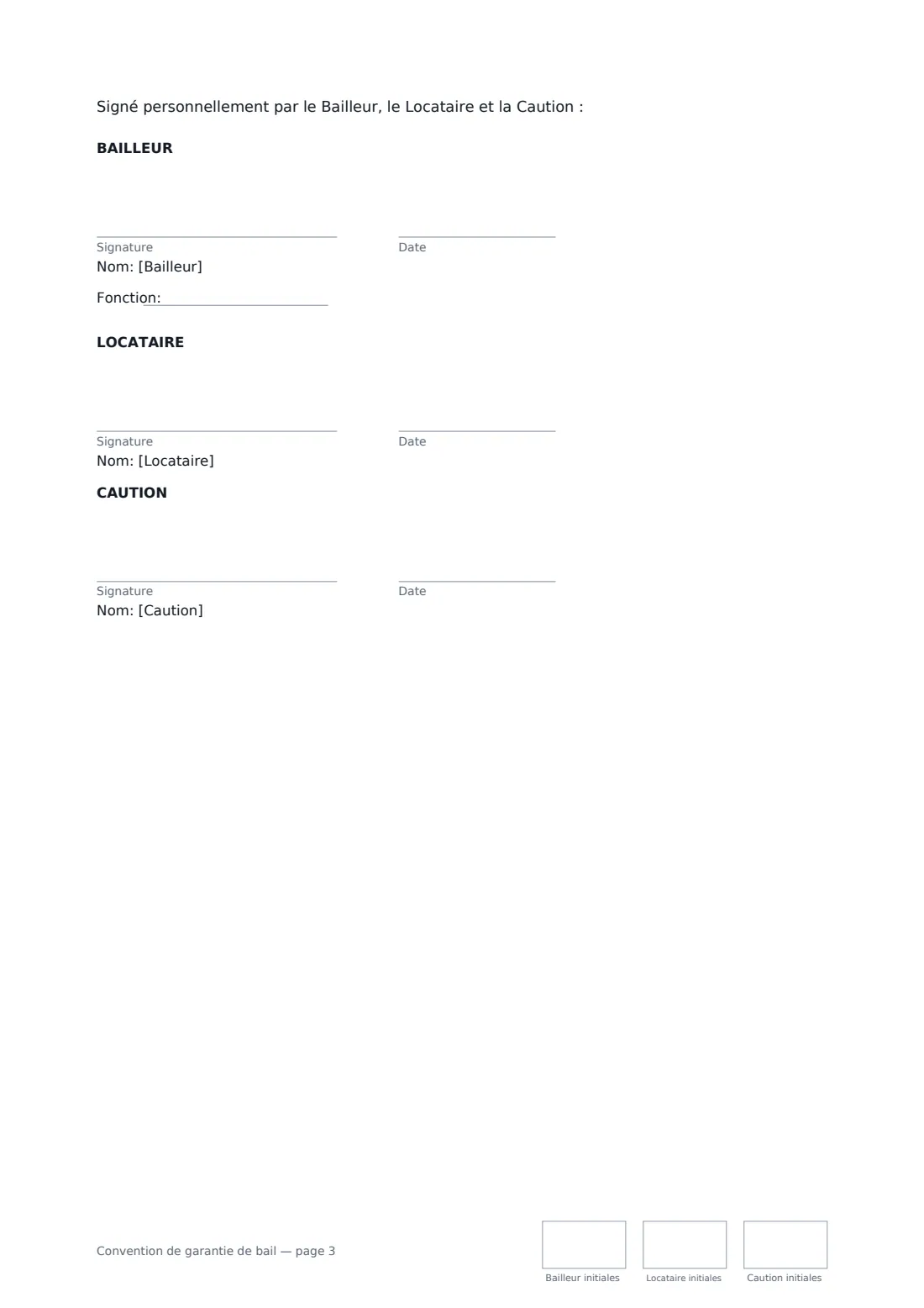 Convention de garantie de bail — page 3 sur 3