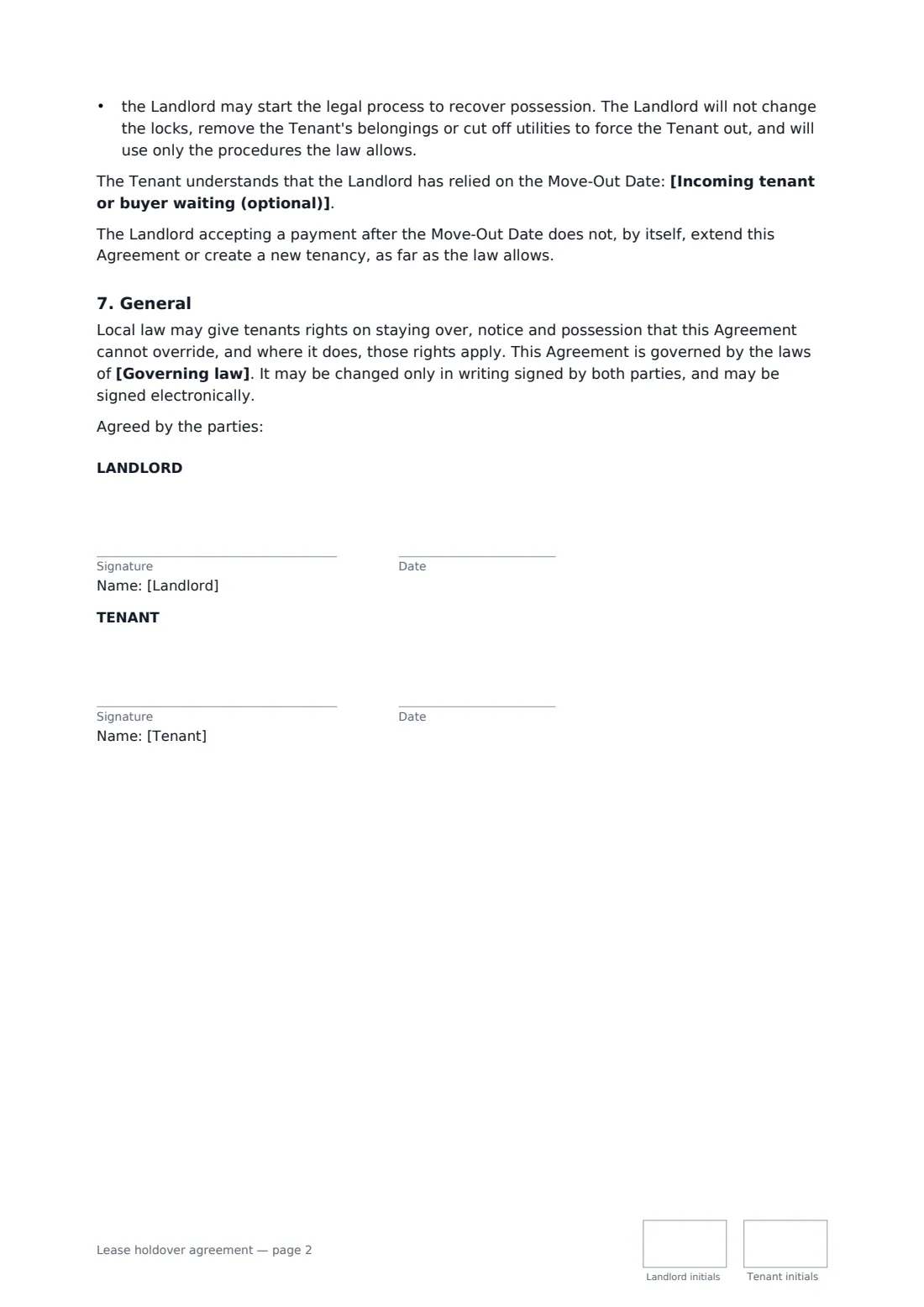 Lease holdover agreement — page 2 of 2