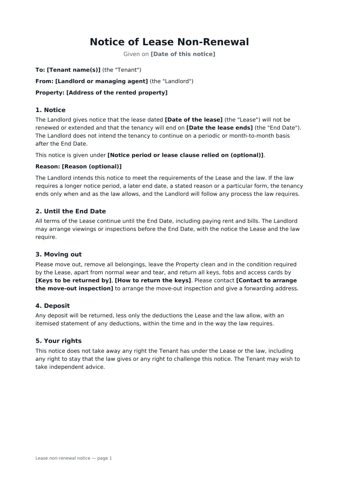 Lease non-renewal notice — page 1 of 2