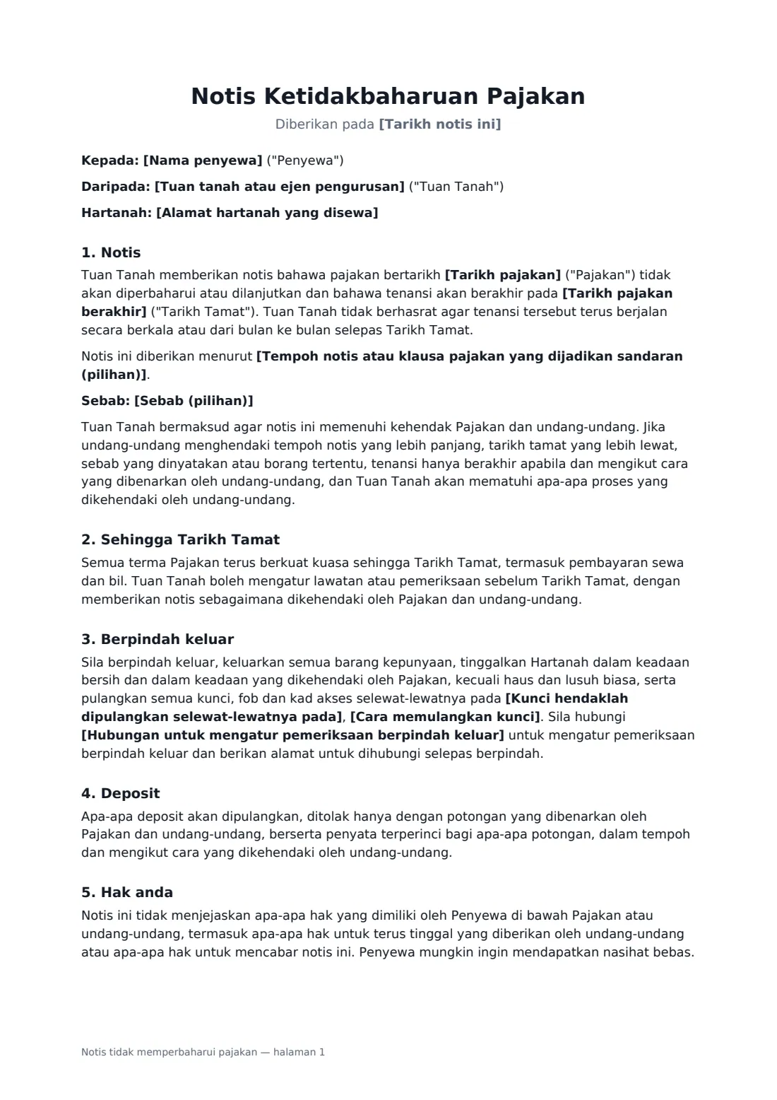 Notis tidak memperbaharui pajakan — halaman 1 daripada 2