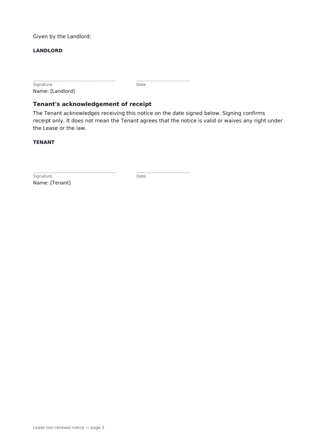 Lease non-renewal notice — page 2 of 2