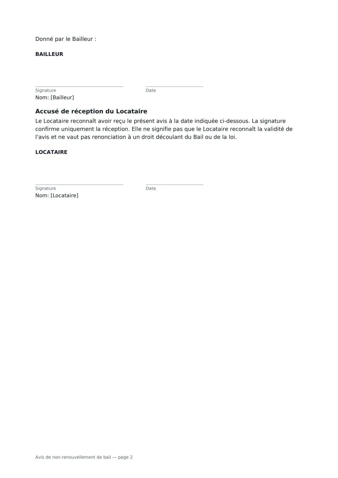 Avis de non-renouvellement de bail — page 2 sur 2