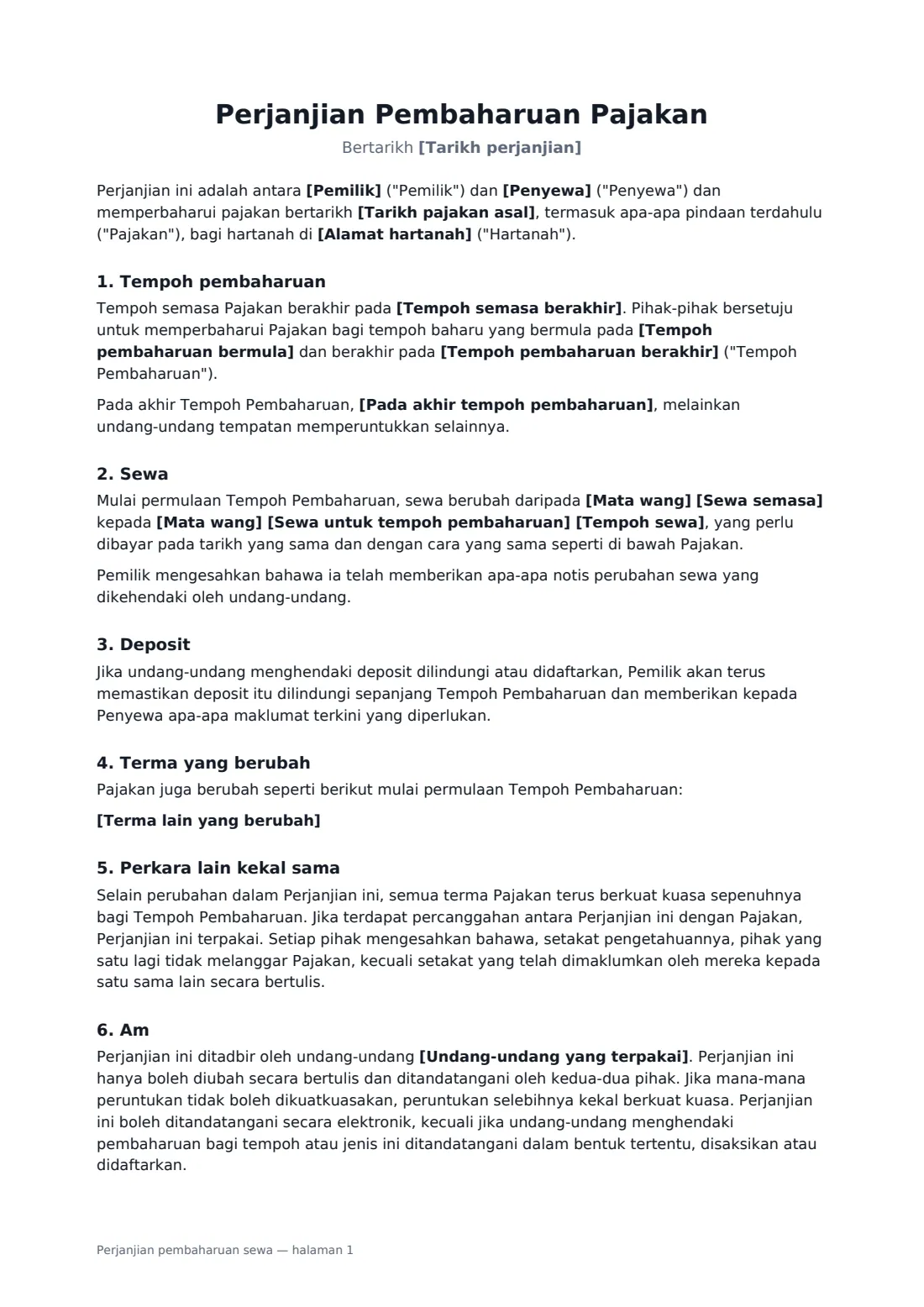 Perjanjian pembaharuan sewa — halaman 1 daripada 2