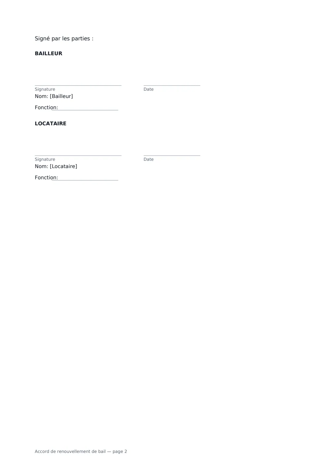Accord de renouvellement de bail — page 2 sur 2
