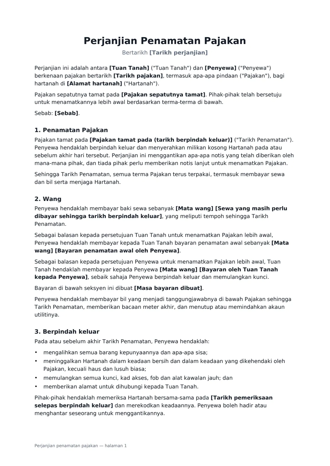Perjanjian penamatan pajakan — halaman 1 daripada 3