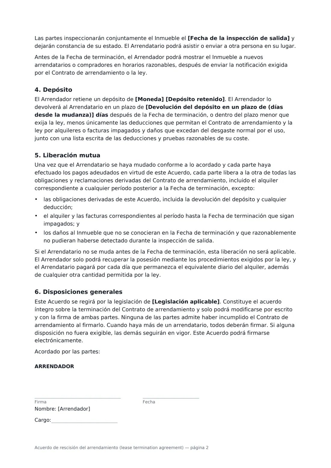 Acuerdo de rescisión del arrendamiento (lease termination agreement): página 2 de 3