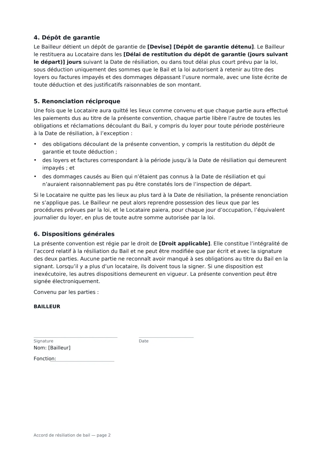 Accord de résiliation de bail — page 2 sur 3