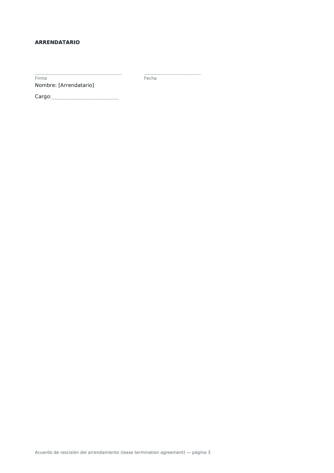 Acuerdo de rescisión del arrendamiento (lease termination agreement): página 3 de 3