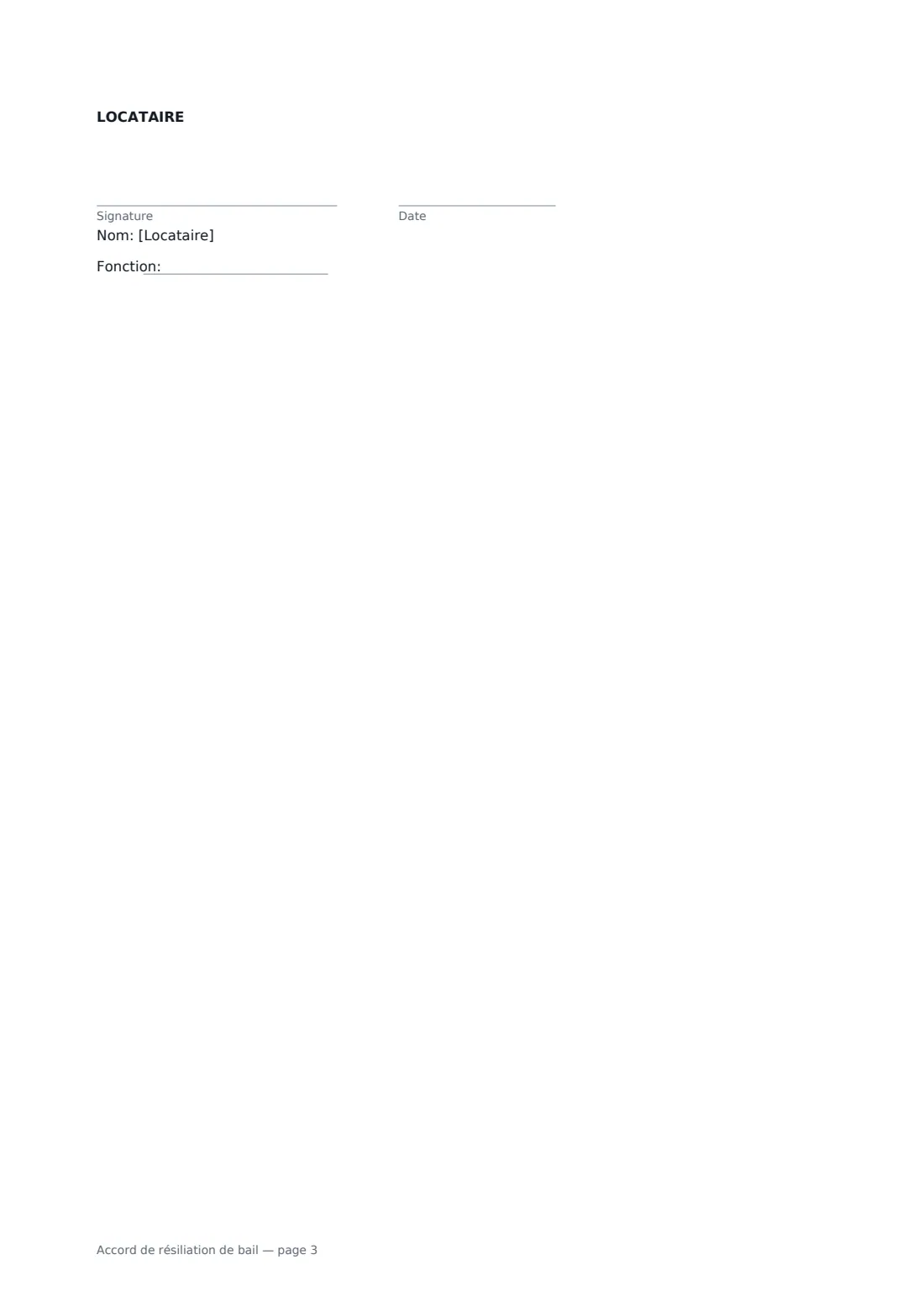 Accord de résiliation de bail — page 3 sur 3
