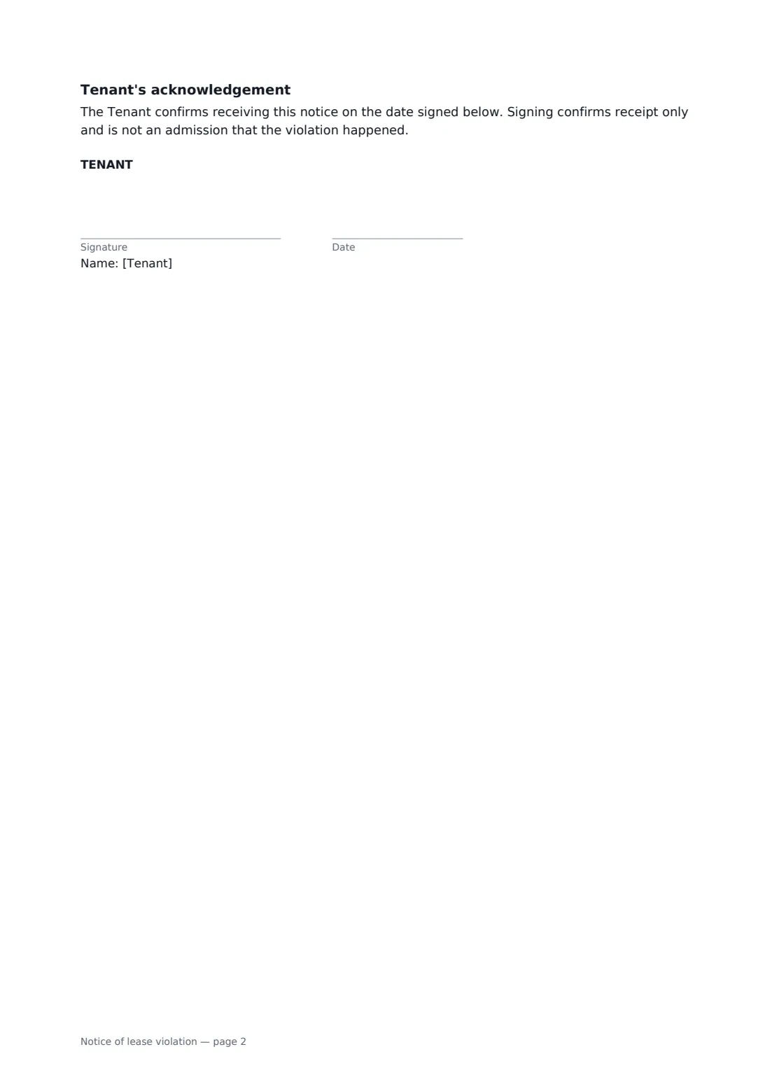 Notice of lease violation — page 2 of 2