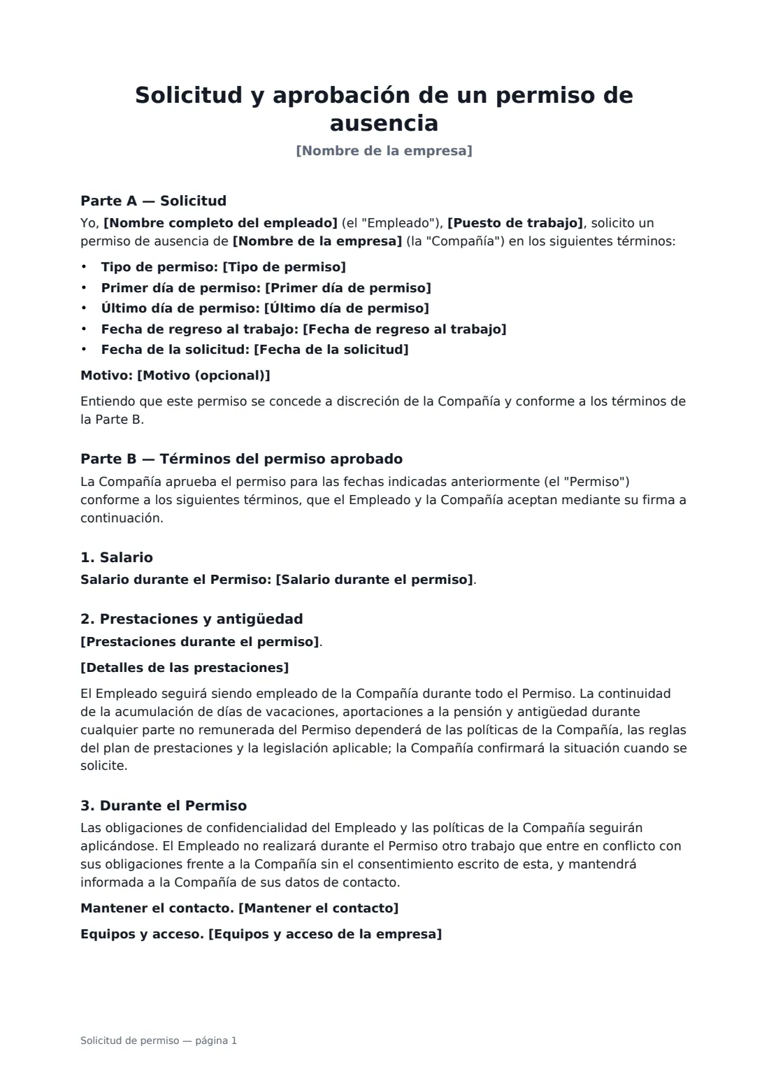 Solicitud de permiso: página 1 de 2