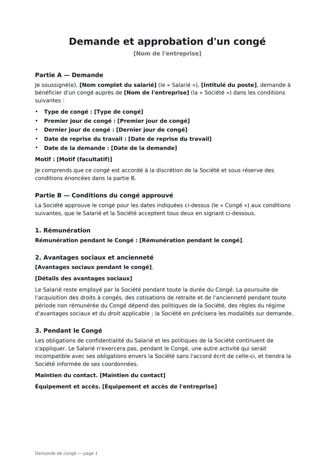 Demande de congé — page 1 sur 2