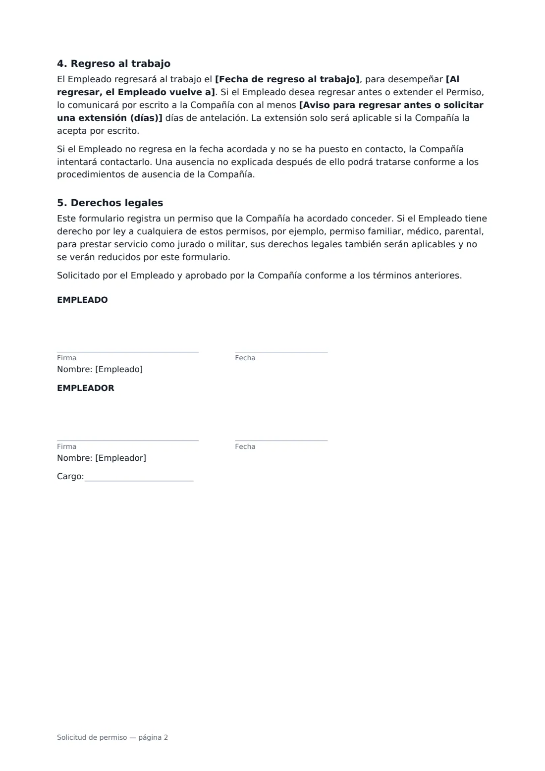 Solicitud de permiso: página 2 de 2