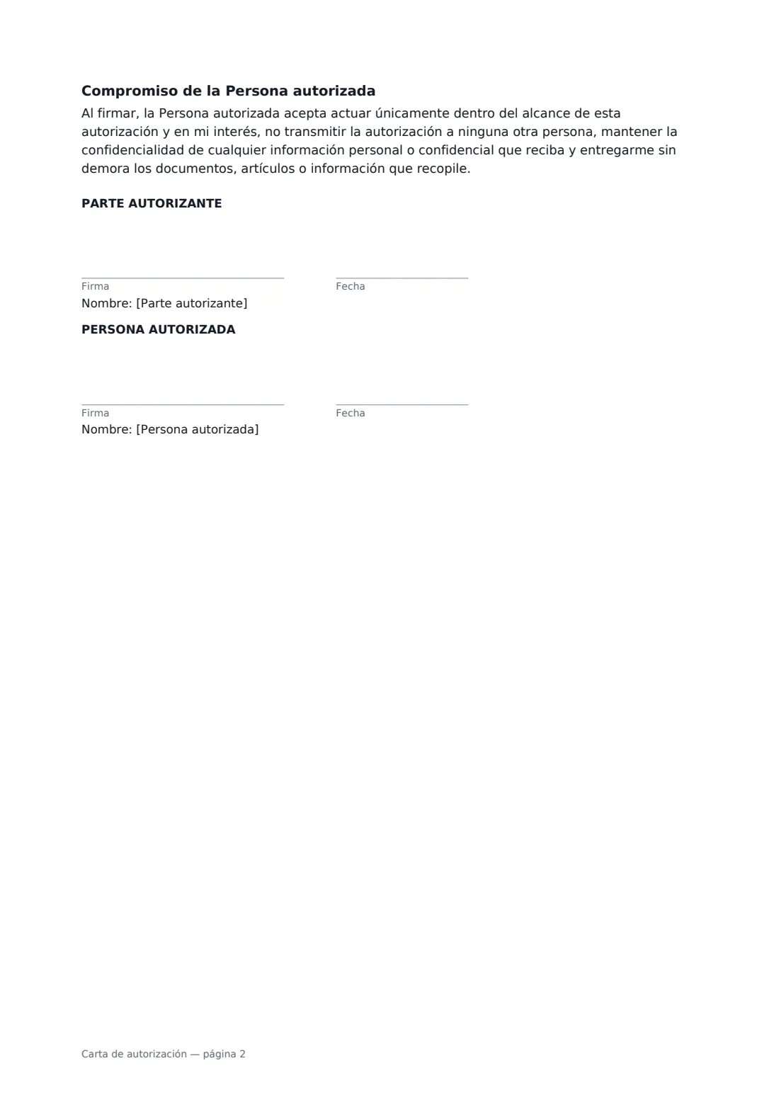 Carta de autorización: página 2 de 2