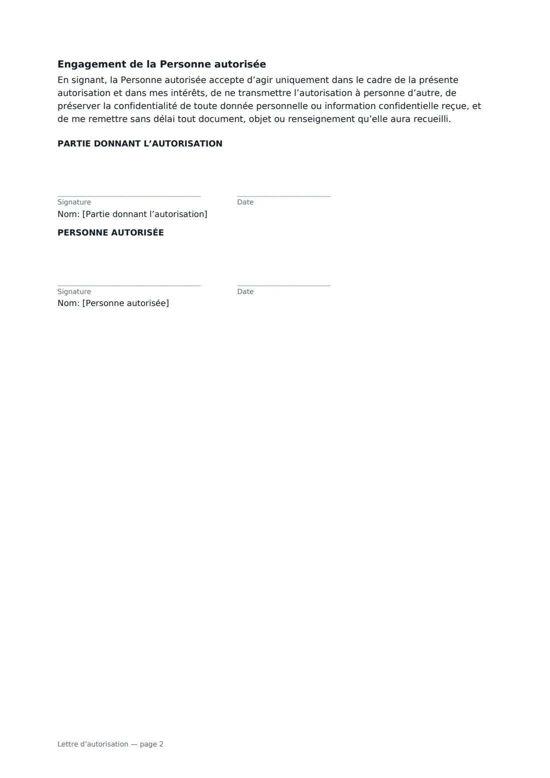 Lettre d’autorisation — page 2 sur 2