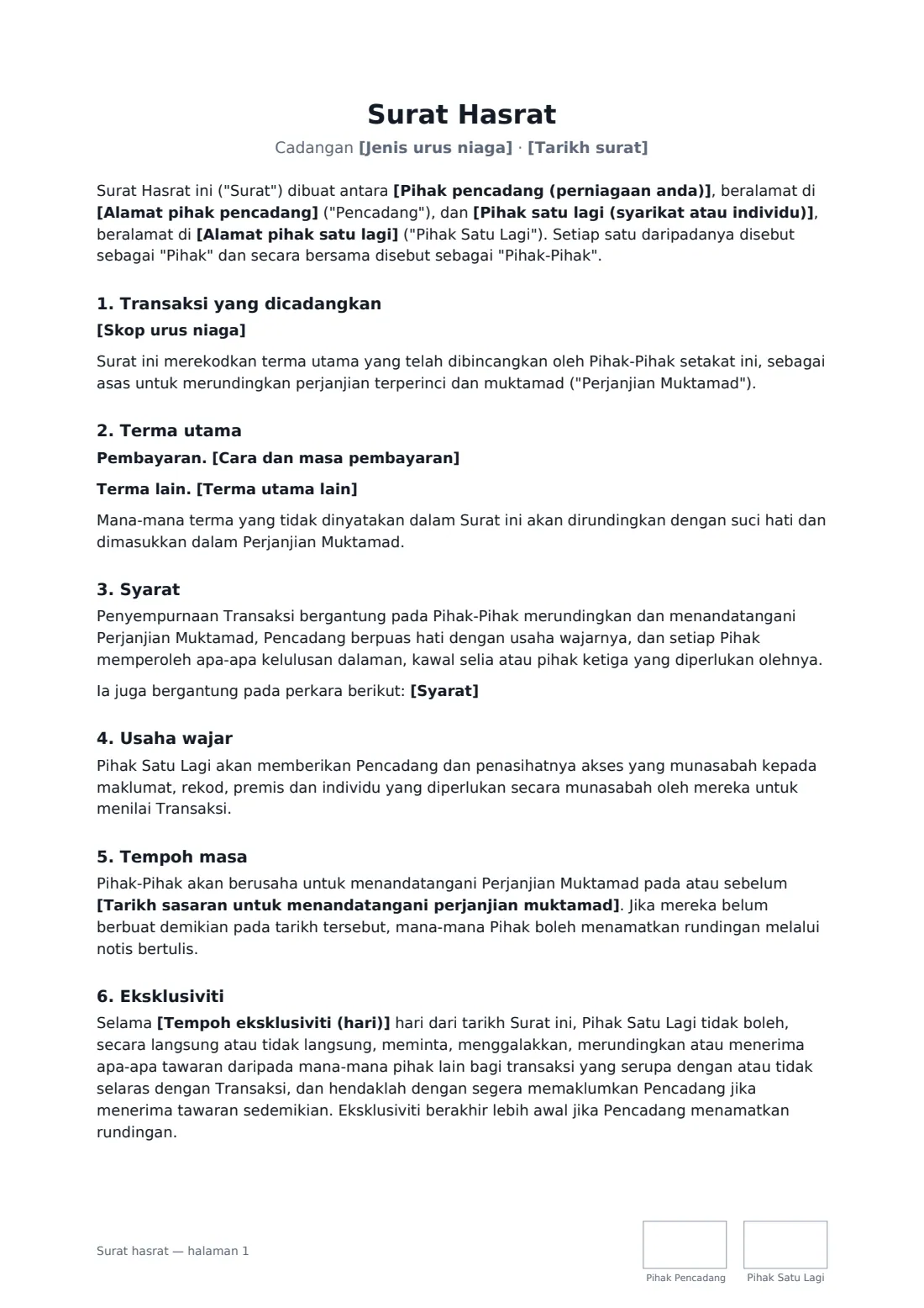 Surat hasrat — halaman 1 daripada 2
