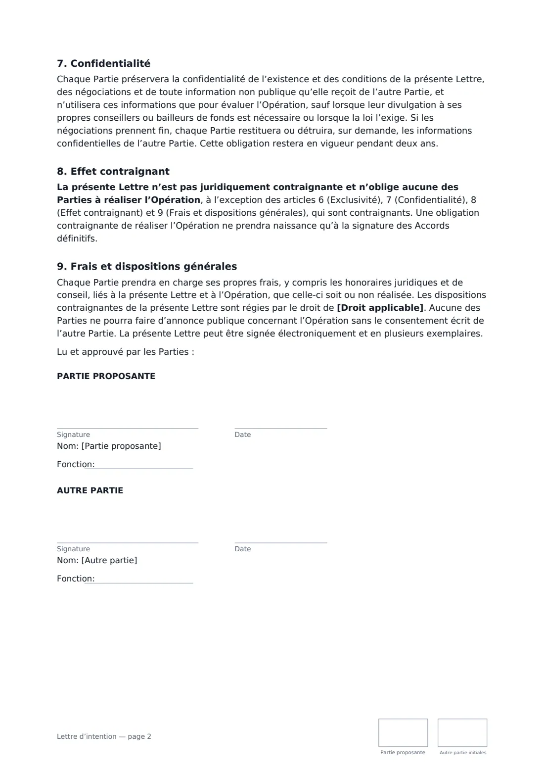 Lettre d’intention — page 2 sur 2