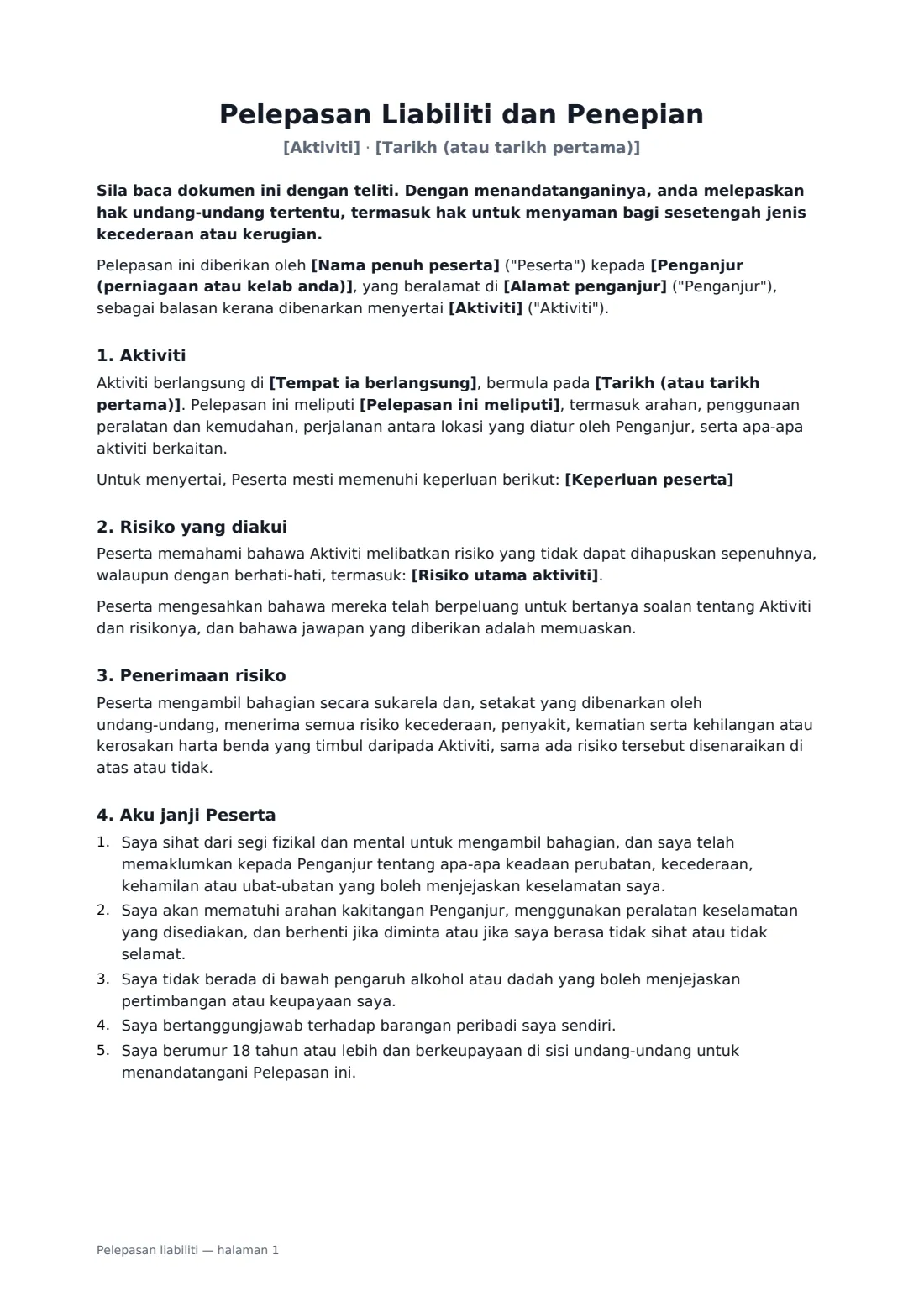 Pelepasan liabiliti — halaman 1 daripada 3